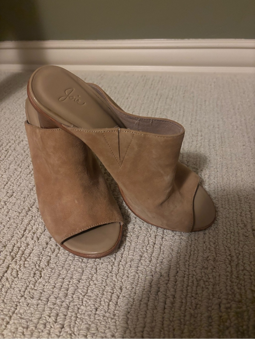 Joie Beige/Tan Suede Open-Toe Mule Heels